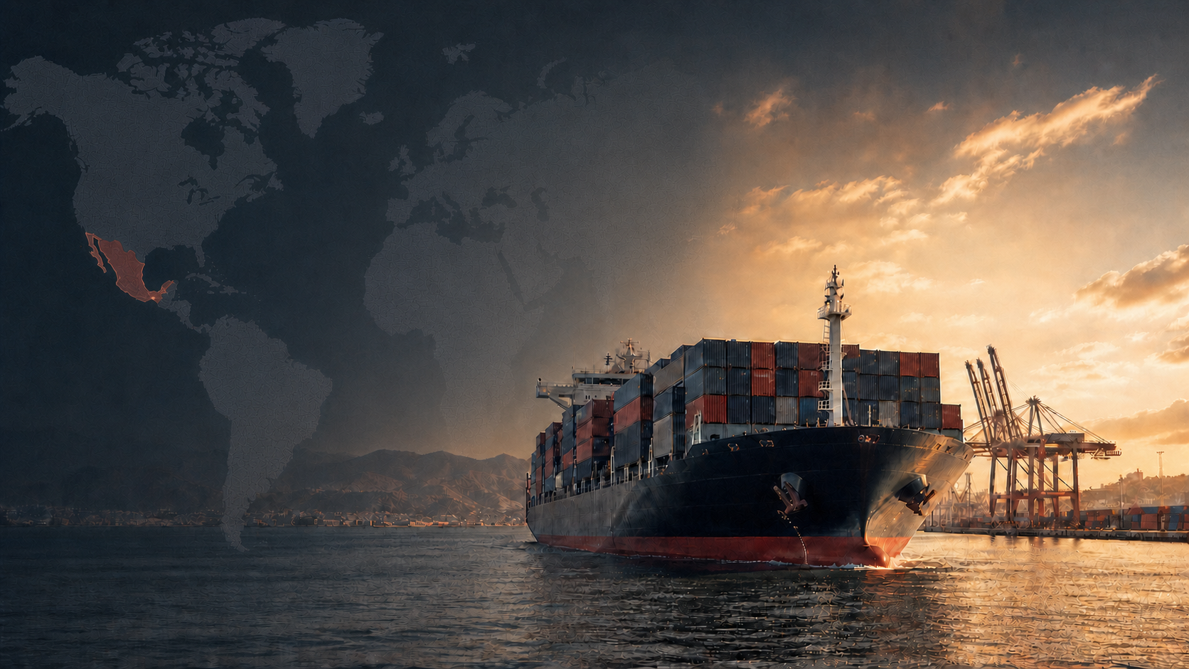 Buque portacontenedores llegando a México para una operación empresarial internacional